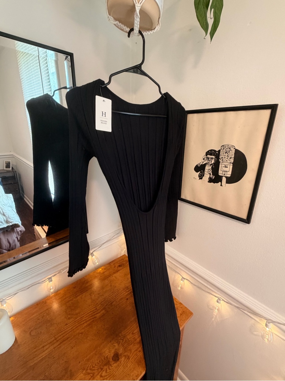 Black Ribbed Deep V Knit Dress - Tag Attached